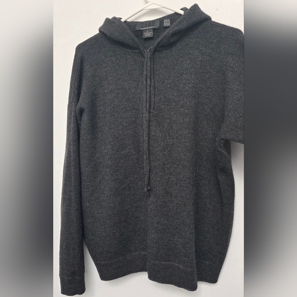 DKNY SZ L Essential 100% Wool Laine  Dark Charcoal Gray1/2 Zip-Up Hooded Sweater - Picture 12 of 12